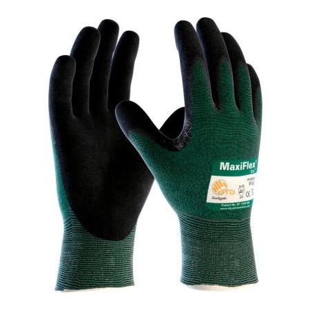 Pip Micro-Foam Nitrile Coated Gloves, Nitrile, Palm & Fingers, 3 Abrasion Level, Green/Black, XS 34-8743/XS